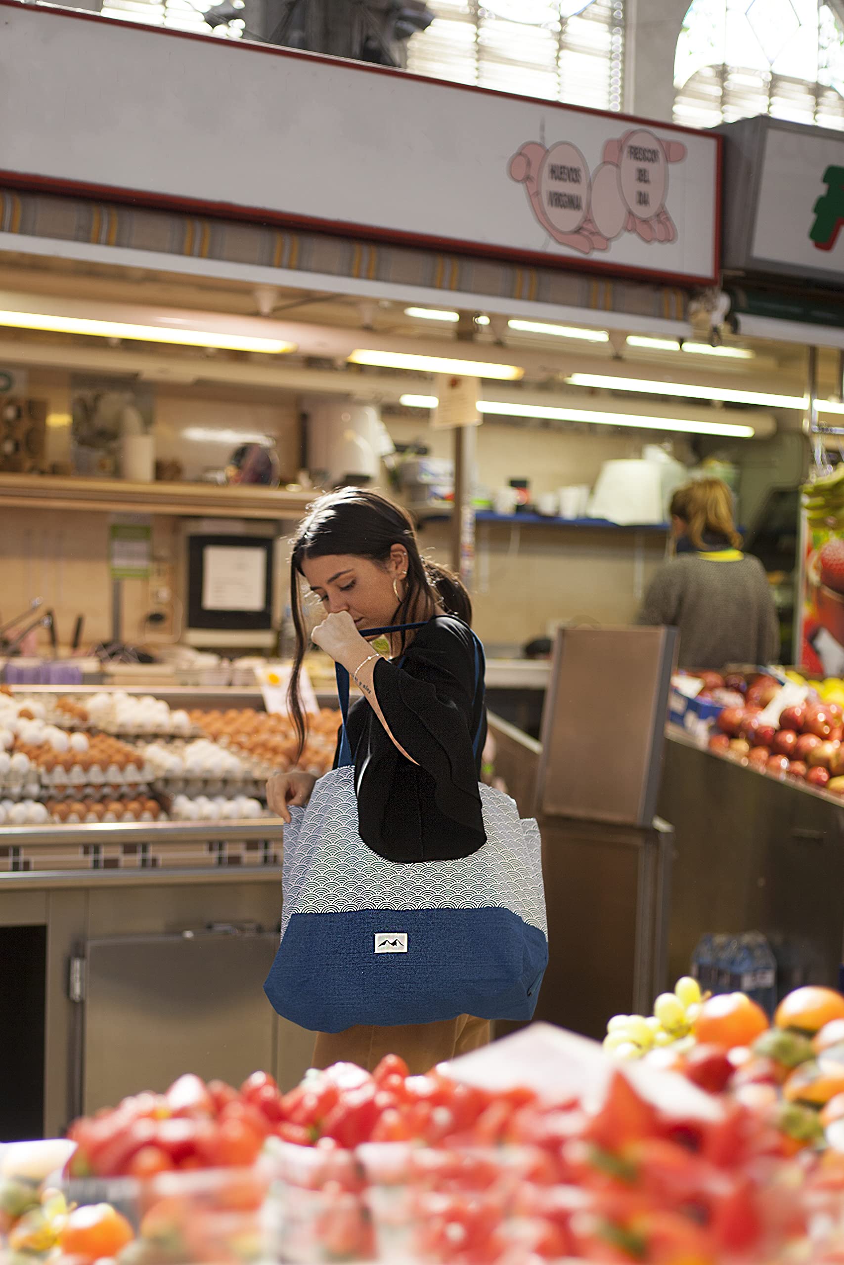 Santa Perago Baumwolltasche blaue Welle 300gsm